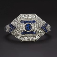 Art Deco Style Sapphire Lab Created Diamond 14K White Gold FN Anniversary Ring