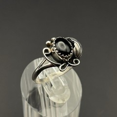Vintage Native Black Onyx Ring Floral Boho Minimalist