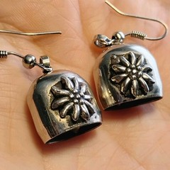 Vintage Silver Toned Bell Flower Charm Hook Earrings