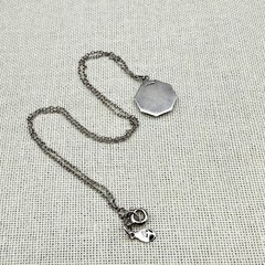 Vintage Guilloche Pendant Necklace Sterling Silver Octagonal Cottagecore Kawaii