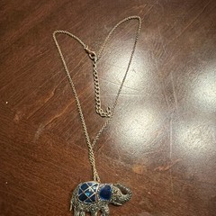 Unique Elephant Figural Silver Tone Milgrain Pendant Pin Brooch Teal Accented