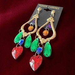 1980s Chandelier Earrings Lucite Vintage Large Gold Tone Dangle Pierced