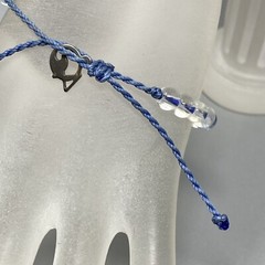 Glass Bead Bracelet Round Blue Cord Adjustable 6mm Smooth Finish Stackable Slide