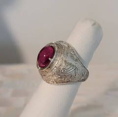 Vintage Asian Sterling Silver Genuine Gemstone Dragon Ring-Size 7.75