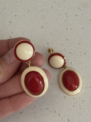 Joan Rivers Red and White Screw/ Clip Drop Earrings MINT