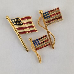 Three Vintage American Flag Brooches Celebrate 250 Years Independence w/ Style