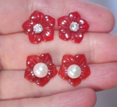 Carnelian Carved Flower 15MM Jackets For Studs Use With Any Stud Bridal Shower