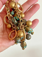 Vintage Charm Bracelet Blue Goldtone Elephant Beads Signed Roxsann