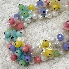 Vintage Pastel Beaded Necklace Layered Plastic Flowers 2 Strand