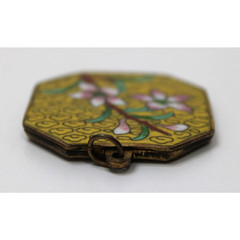 Vintage Cloisonné Enamel Floral Pendant Yellow Octagon Asian Charm