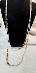 ** RARE Vintage Crown Trifari White & Goldtone Station Necklace – 56 In. **