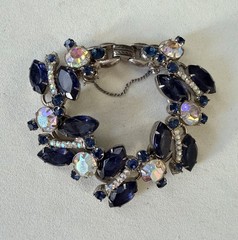 Vintage JULIANA D&E 5 Link Bracelet Navy Blue Rhinestone AB Crystal Book Piece!