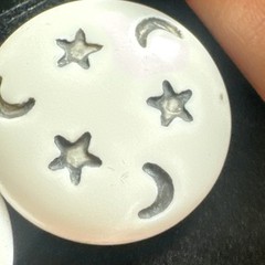 Vintage Medici Pierced Lucite Earrings Round Boho Stars Moon Magical White Sky