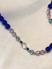 Gorgeous Long Blue Green Clear Crystal Necklace Gold Bead Accents 34” #195