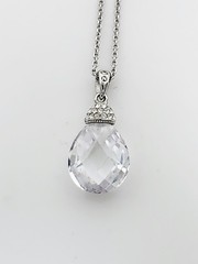 Vintage Silver Tone Crystal Tear Drop Pendant Necklace With Rhinestones Signed N