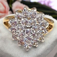 Vintage 1980s CZ Cocktail Ring Size 5 Halo Dome Two Tone Gold Plated – 14G
