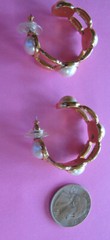 Monet Earrings~REDUCED BIG HOOPS~Gold Tone~FX Pearl~Vintage~PIERCED~FREE H