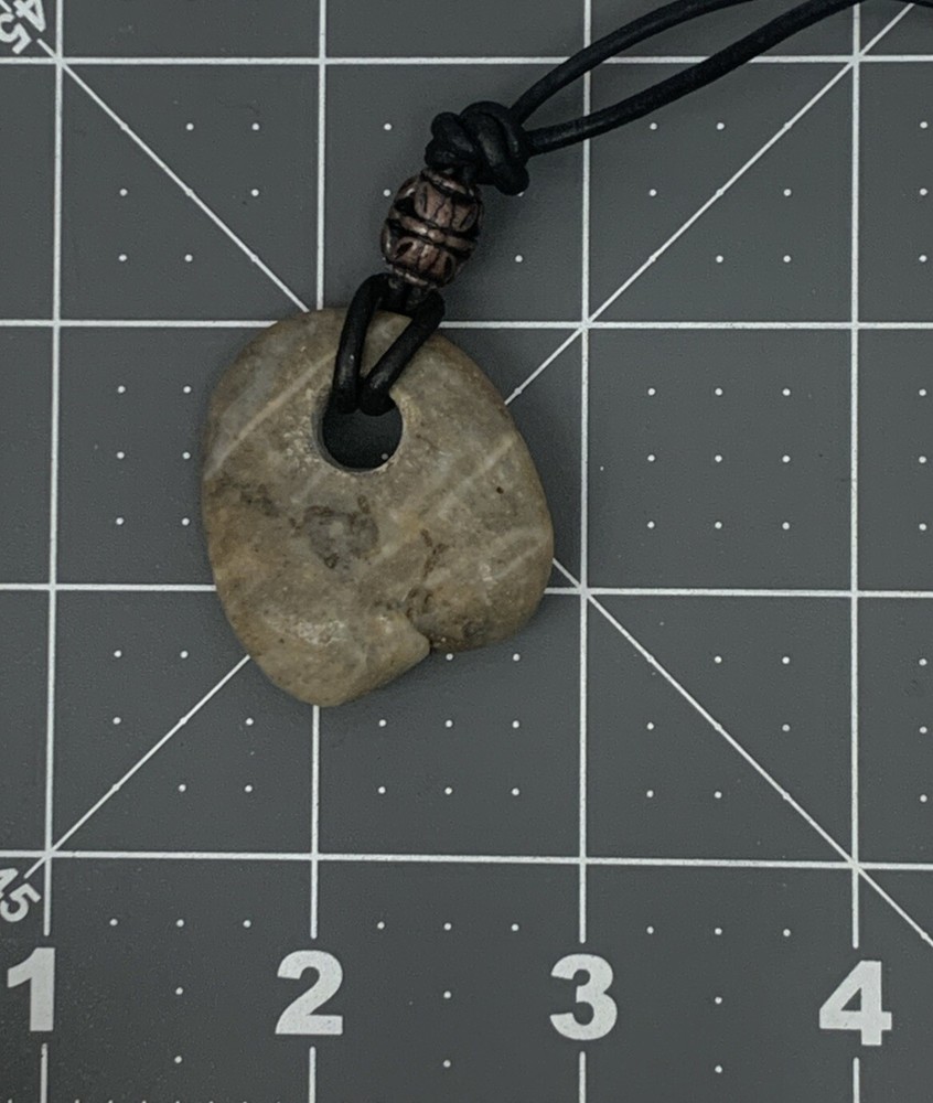 Vintage Necklace Gemstone Pendant Amulet Natural Stone Black Leather *Cleansed