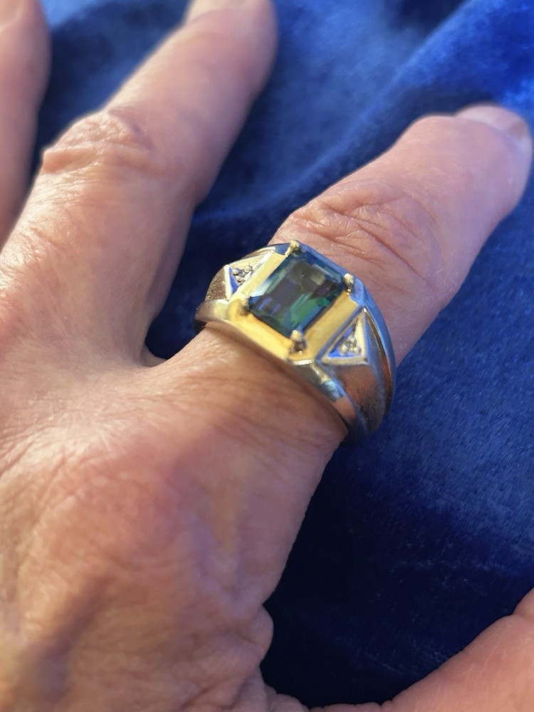 Vintage Estate 50’s Sterling Silver Gold Vermeil Blue Mystic Topaz Men’s Ring