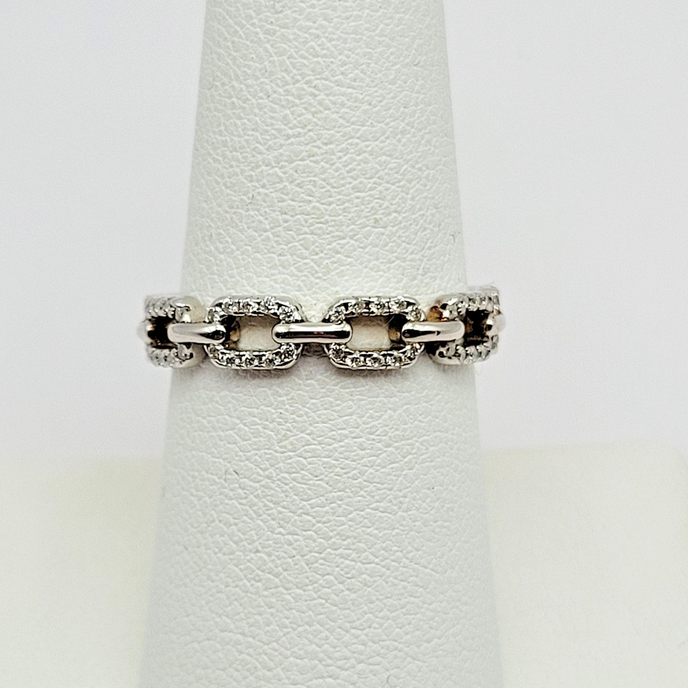 Sterling Silver Chain Link Diamond Eternity Band Ring ~ Size 8
