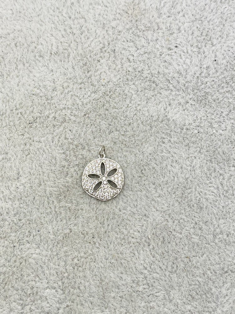 925 Sterling Silver Pave Rhinestone Sand Dollar Charm Pendant