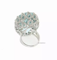 Stunning Large Oval Shape 75.00CT Brazilian Aquamarine & 1.39CT 925 Silver Ring