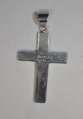 Vintage Artisan Coral Lapis Onyx Sterling Silver .925 Cross Pendant – 9.6 grams