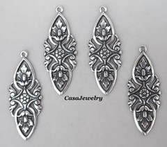 #0189 ANTIQUED STERLING S/P ART NOUVEAU DROP W/TOP HANG RING – 4 Pc Lot