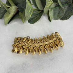 Vintage Signed Francois Brushed Gold Tone Leaf Design Wide Bracelet Safety Chain