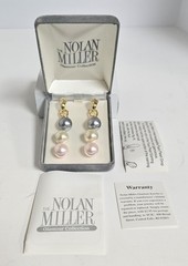 Vintage NOLAN MILLER Signed Interchangeable Faux Pearl Dangle Pierced Earrings