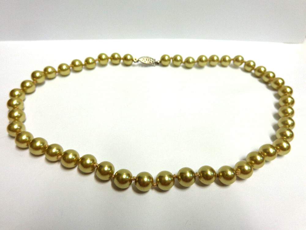 vintage pearl necklace gold color hd knotted sz 16 in lg 8.5 mm sz pearls wgt33g