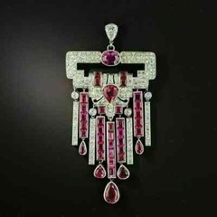Art Deco Vintage Ruby & Lab Created Diamond 14K White Gold FN Engagement Pendant
