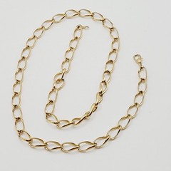 Curved Curb Oval Link Shiny Gold Tone Versatile Single Chain Necklace 24 inch