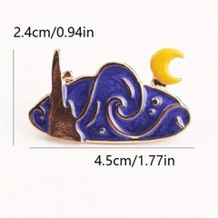 Vintage Creative Cartoon Van Gogh Oil Painting Starry Sky Moon Brooch
