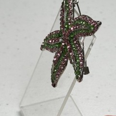 Vintage Brooch Starfish Pink & Green Rhinestone Figural Beach Ocean Pin
