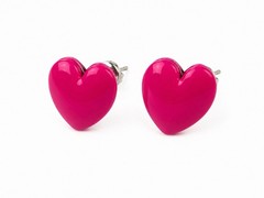 Vintage Hot Pink Heart Stud Earrings Acrylic Resin Love Retro 1980s