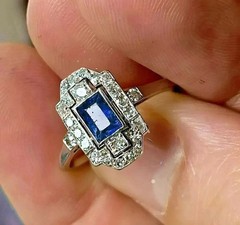Antique 2Ct Blue and White Stones Art Deco Engagement Ring in Sterling Silver