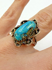 Vintage Sterling Silver Ring Southwest Turquoise Stone Blue Size 6