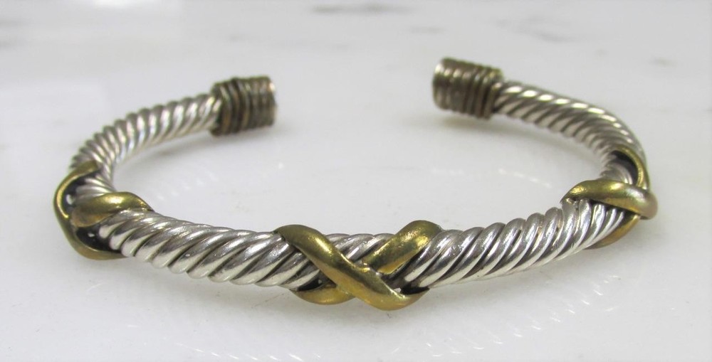 Vintage Sterling Silver Twist Cuff Bracelet w/ Brass Accents ~ 31.8g ~ 8-D708
