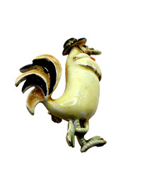 VINTAGE SIGNED CFW (HAR) ROOSTER BIRD CIGAR ENAMEL GOLD RARE BROOCH PIN MCM 50’s