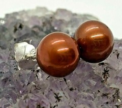 MO Vintage Sterling Silver 6mm Brown Pearl Stud Earrings 0.6 Grams