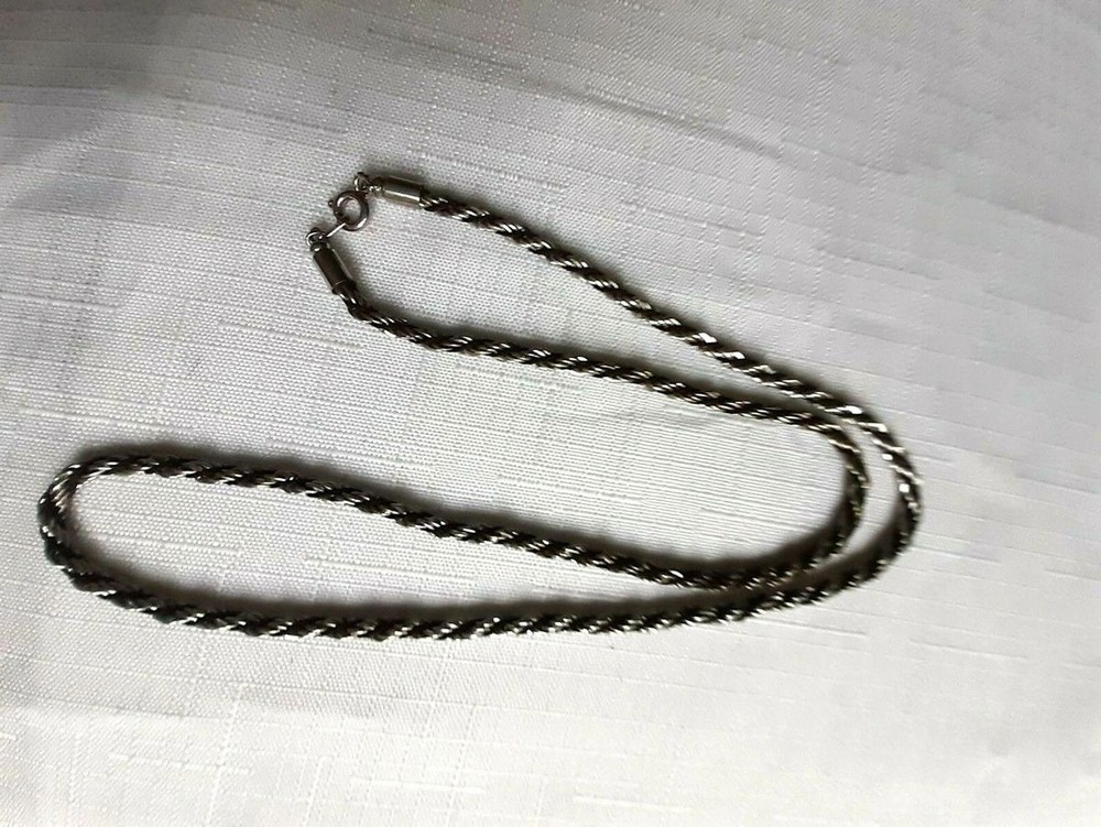 Vintage Silver Tone & Black Braided Necklace 24 Inches – As Pictured