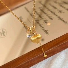 Vintage Brushed Heart Pendant Necklace Elegant Collarbone Chain Wedding Gift