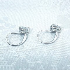 Vtg Sterling Silver 925 Clear Cubic Zirconia Heart Earrings Lever Back