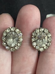 Antique Art Deco Sterling Silver 925 Paste Diamond Bracelet 7.2”Earrings Set 30s