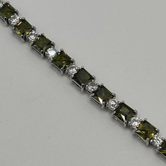 FAS 925 Sterling Silver Green Clear Stone Tennis Bracelet 7″ Heavy 21.3g