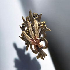 Bouquet Brooch Metal Brass Copper Color Multi Color Rhinestones (G110)