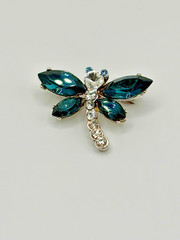 Dragonfly Pin Brooch Blue Rhinestones 1.25 Inches