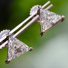 14K SOLID WHITE GOLD 2.43cttw Trillion Cut Natural Diamond STUD POST EARRINGS