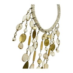 Vintage Bohemian Chic Seed, Glass Beads, Wood and Metal Bib Necklace